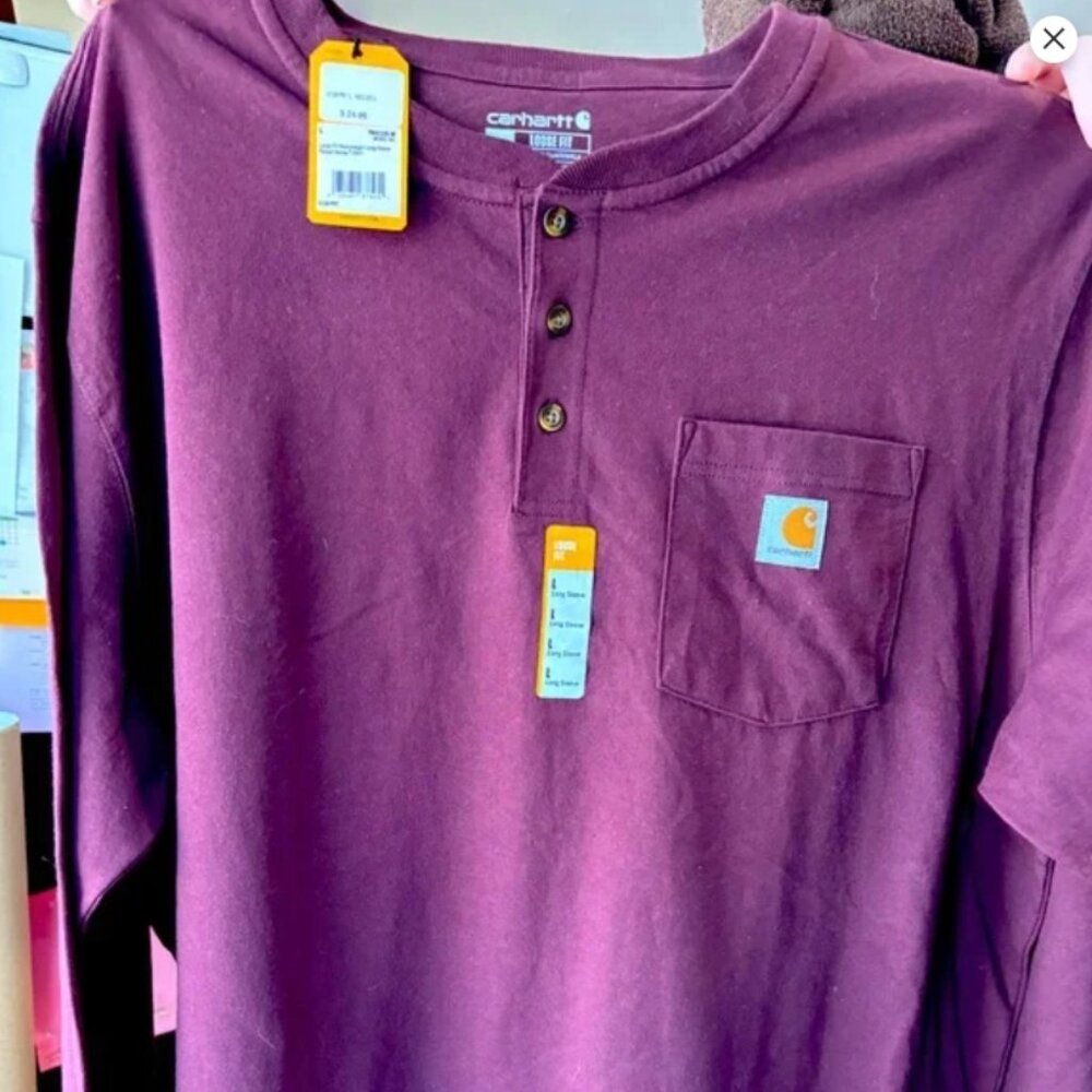 Carhartt Men's Burgundy, Henley Long sleeve shirt